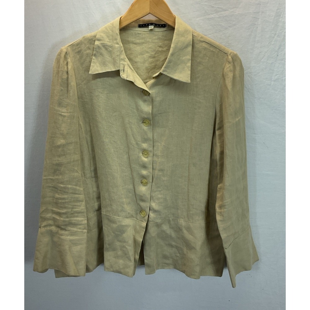 Sita Murt Womens Tan Linen Button Down Boxy Shirt 3/4 slv sz 40 US MD minimalist